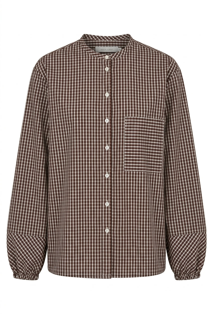 Brown and white checked shirt in cotton