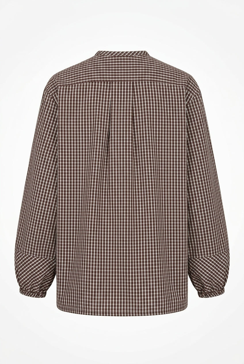 Brown and white checked shirt in cotton