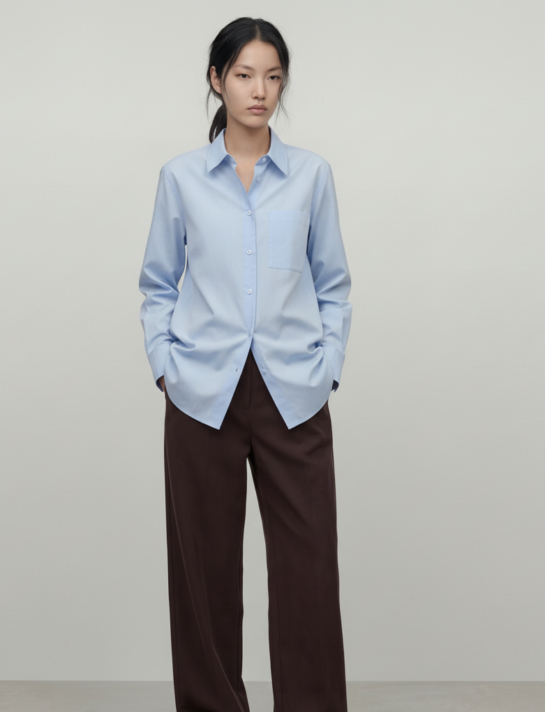Agneta shirt, fancy poplin, Light blue