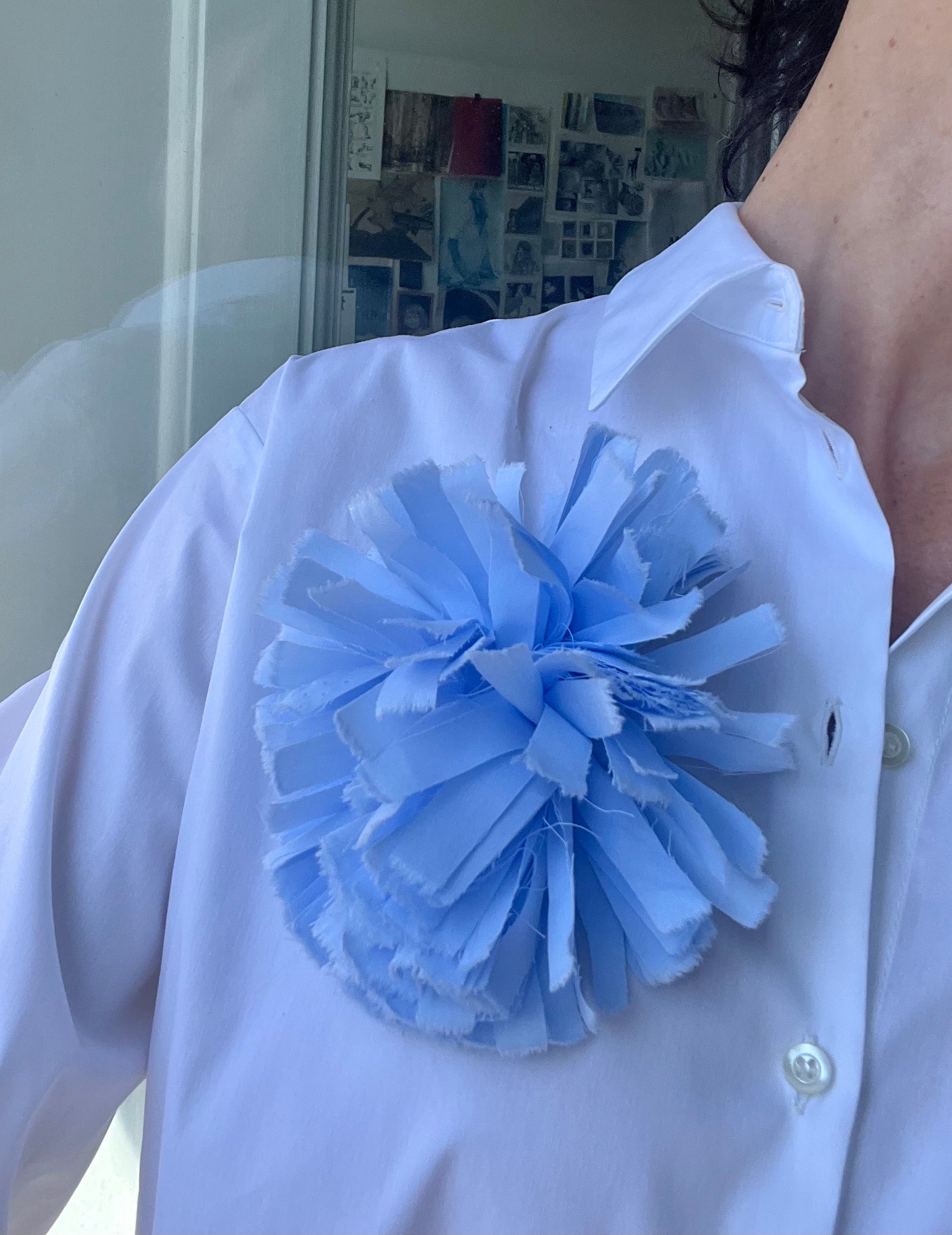 Handmade light blue fabric flower broche