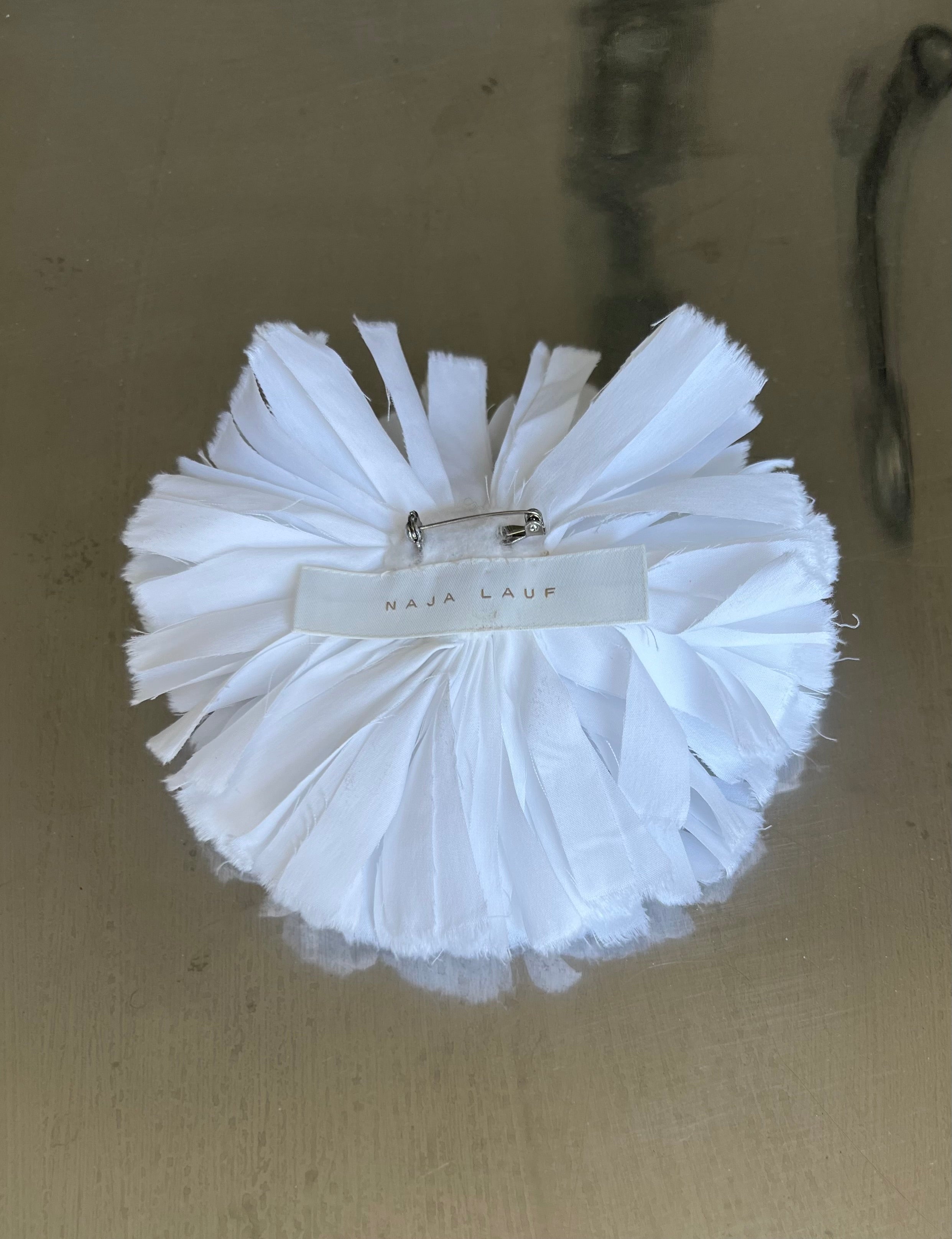 Handmade fabric broche in white
