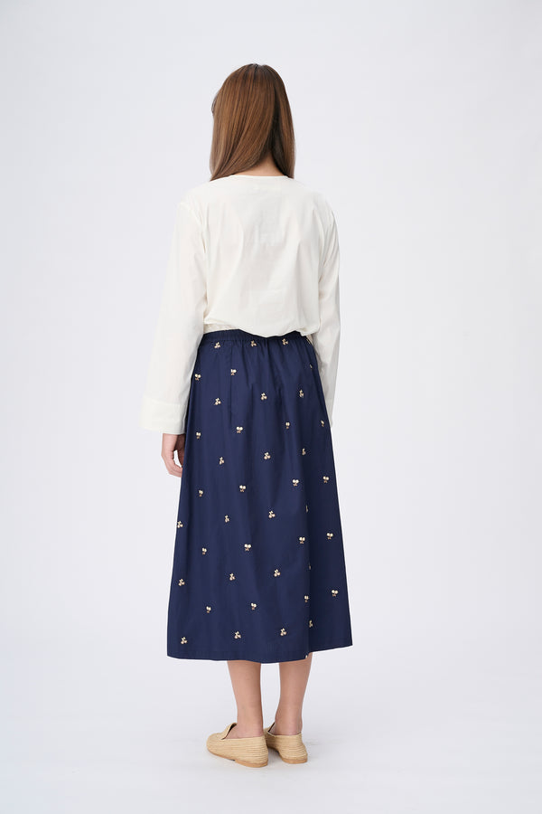 Naja Lauf CIRA SKIRT EMBROIDERED FLOWER SKIRTS NAVY