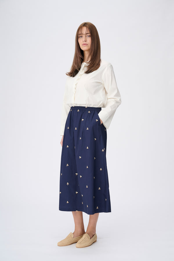 Naja Lauf CIRA SKIRT EMBROIDERED FLOWER SKIRTS NAVY