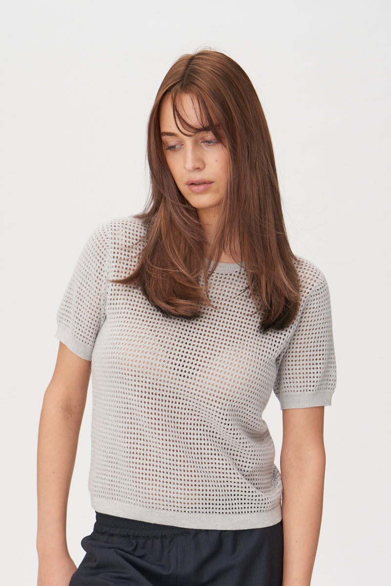 Naja Lauf CLAIRE TSHIRT FINE POINTELLE T-SHIRTS GREY MELANGE