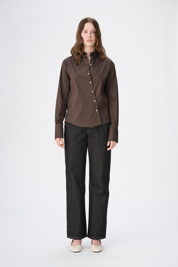 Naja Lauf ELLIS SHIRT FANCY POPLIN SHIRTS DARK BROWN