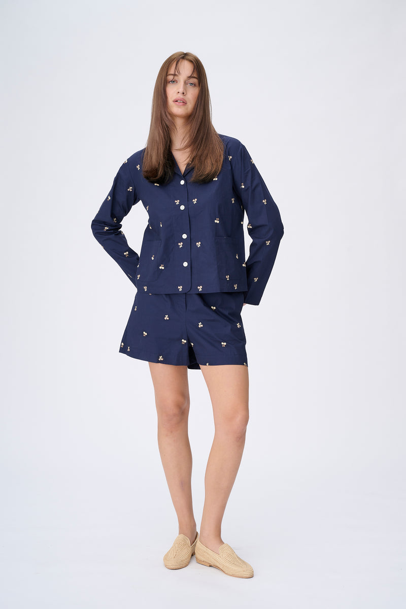 Naja Lauf KIMMIE SHIRT EMBROIDERED FLOWER Shirt NAVY