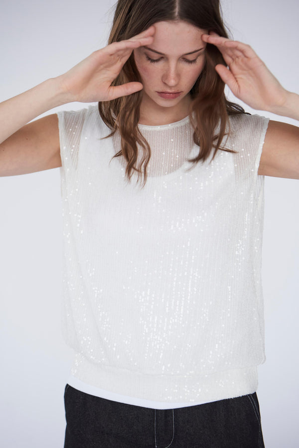 Naja Lauf MIRA TOP SNOW SEQUIN BLOUSES BROKEN WHITE