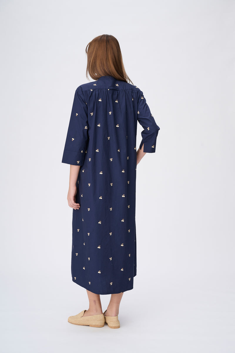 Naja Lauf ROSA DRESS EMBROIDERED FLOWER DRESSES NAVY