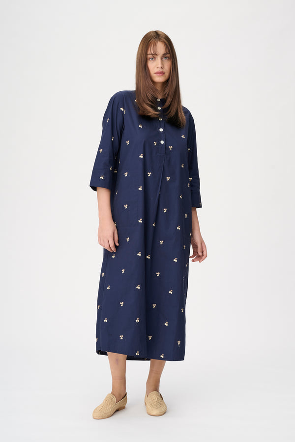 Naja Lauf ROSA DRESS EMBROIDERED FLOWER DRESSES NAVY