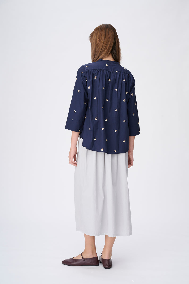 Naja Lauf TINKA SHIRT EMBROIDERED FLOWER SHIRTS NAVY