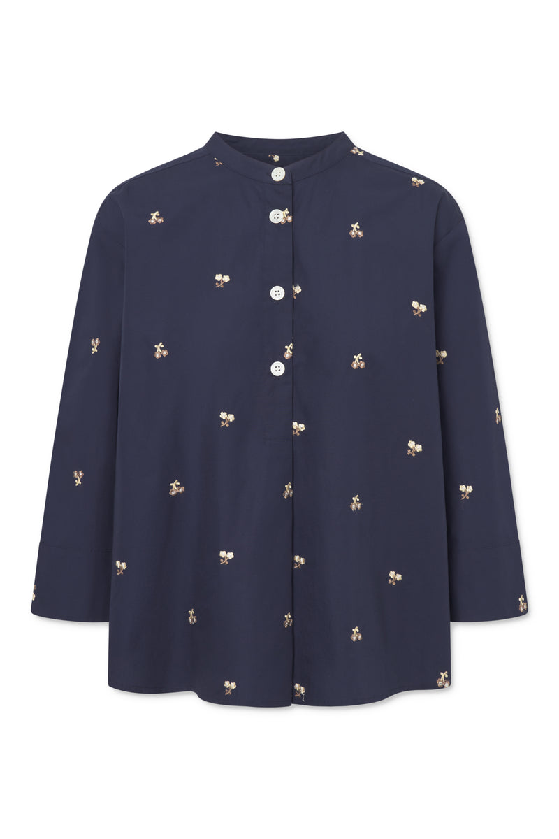 Naja Lauf TINKA SHIRT EMBROIDERED FLOWER SHIRTS NAVY