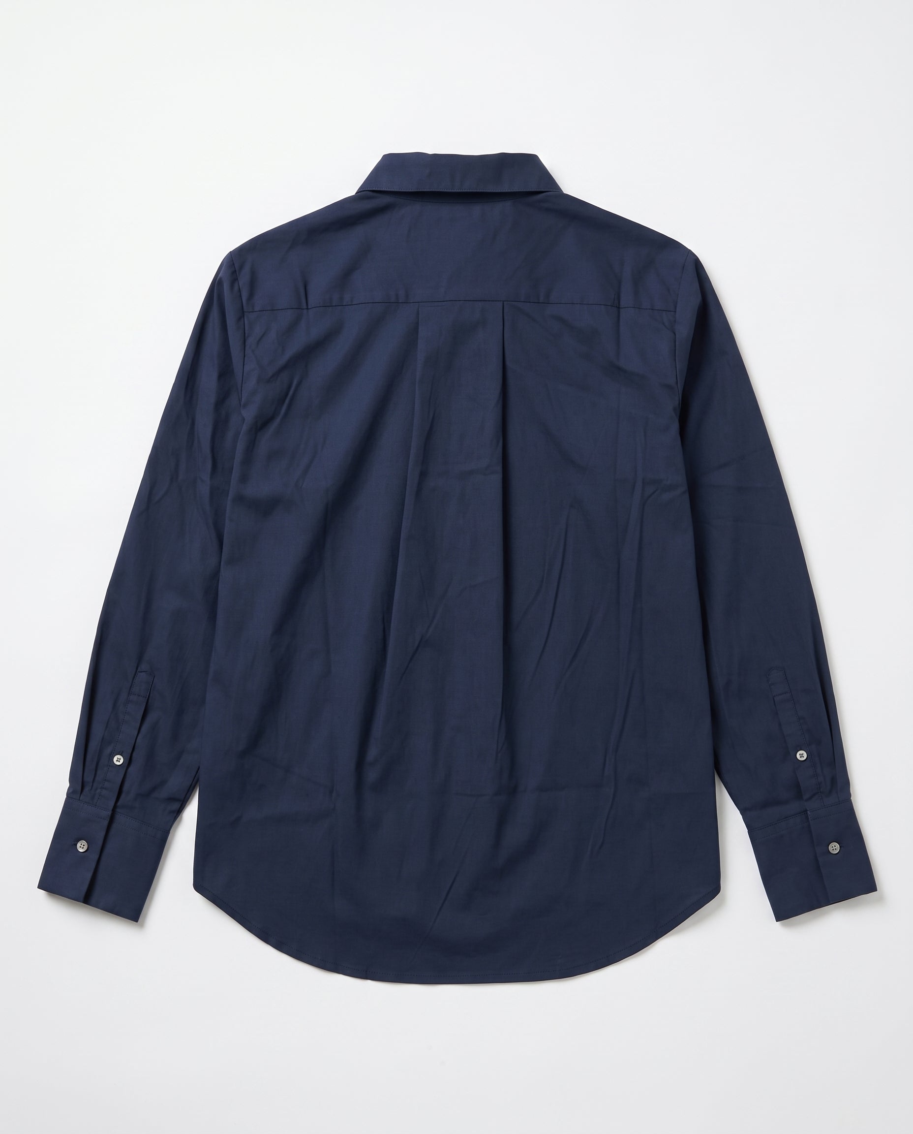 A dark navy blue long-sleeve button-down shirt in poplin.